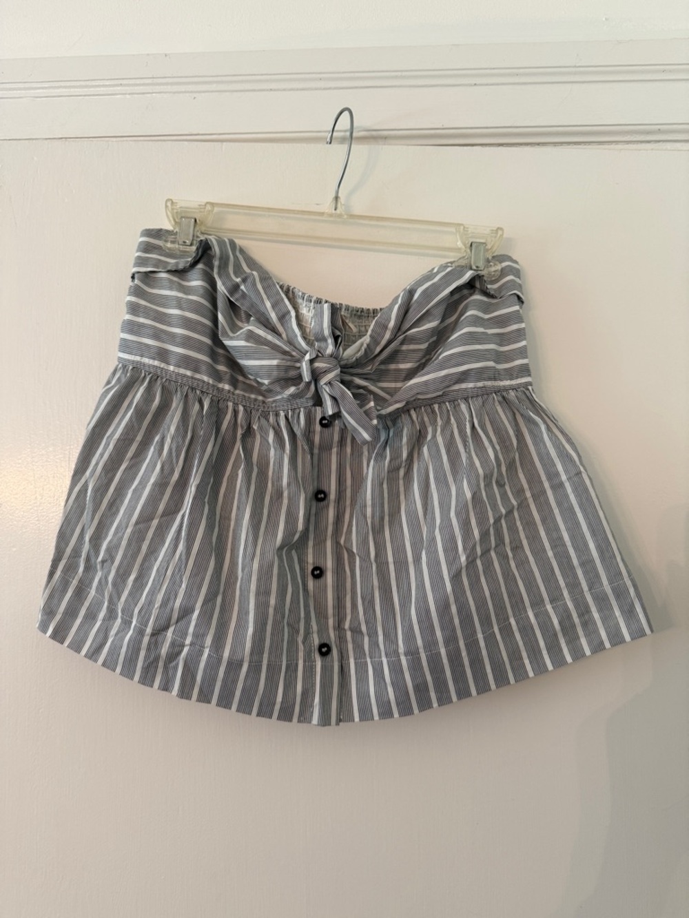 Dolan Strapless Blackand White Striped Tie-Front Shirt L